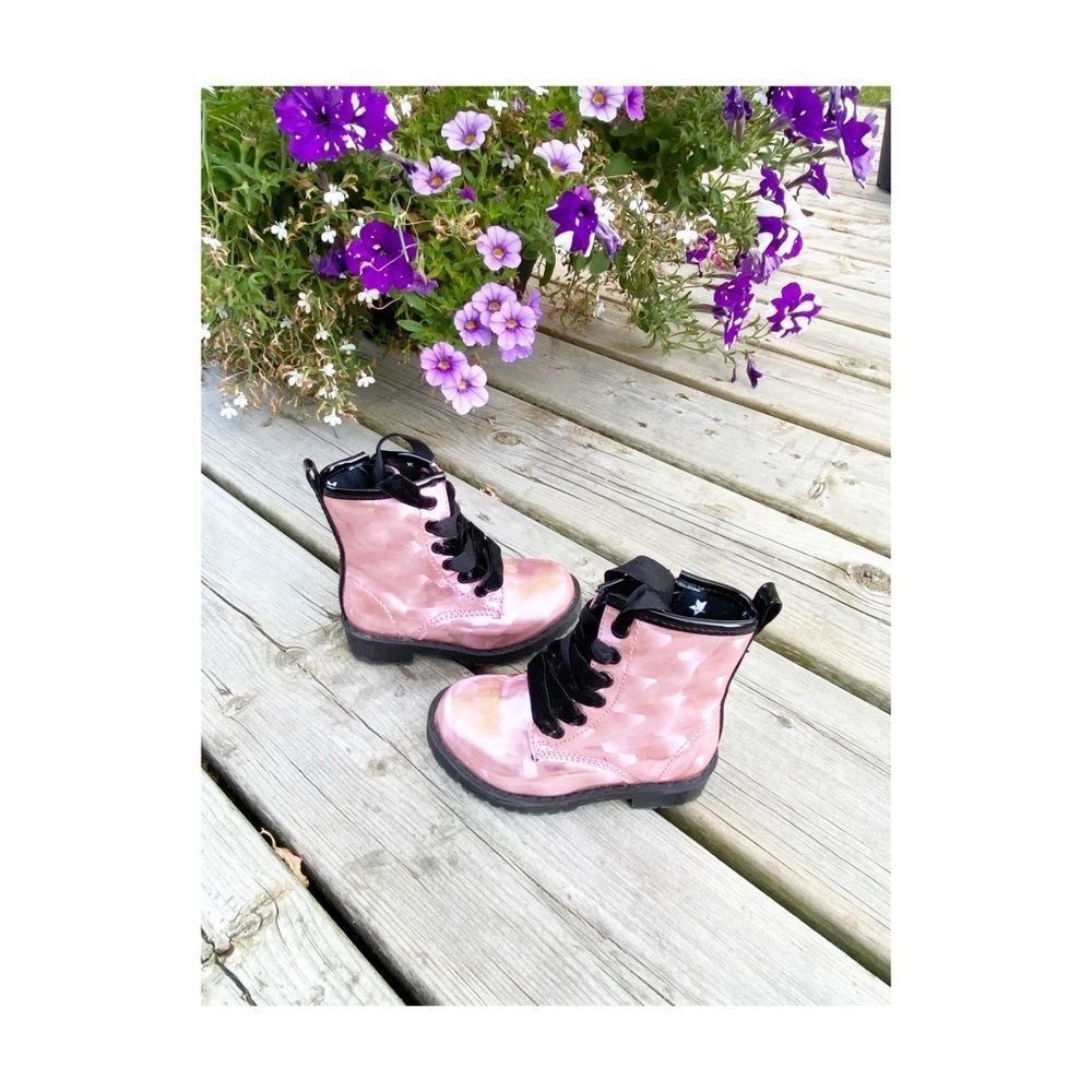 George Pink Black Moto Boots Metallic Sparkle Hologram Sz 6 Youth